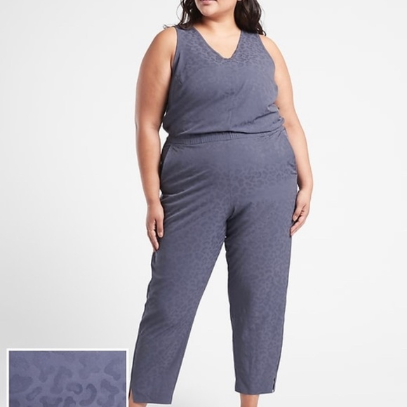 Athleta 18 Brooklyn Textured Jumpsuit Leopard Medieval Violet - Picture 3 of 4